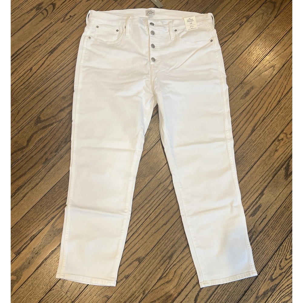 J. CREW 10" Rise Vintage Straight Jeans Size 34 White NWT Button Fly Plus